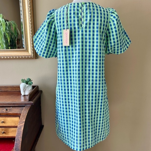 Gorman Stay in Check Mini Dress Puff Sleeve Green Blue Gingham Size 6 NWT - Picture 8 of 13